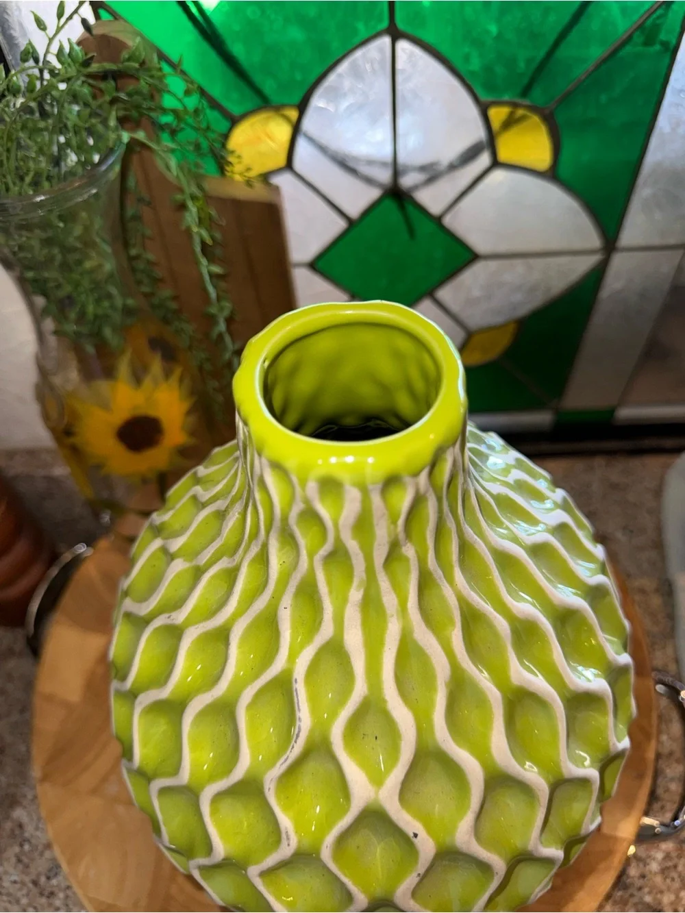 Large Chartreuse Green Textured Ceramic Vase – 12” Modern Statement Décor